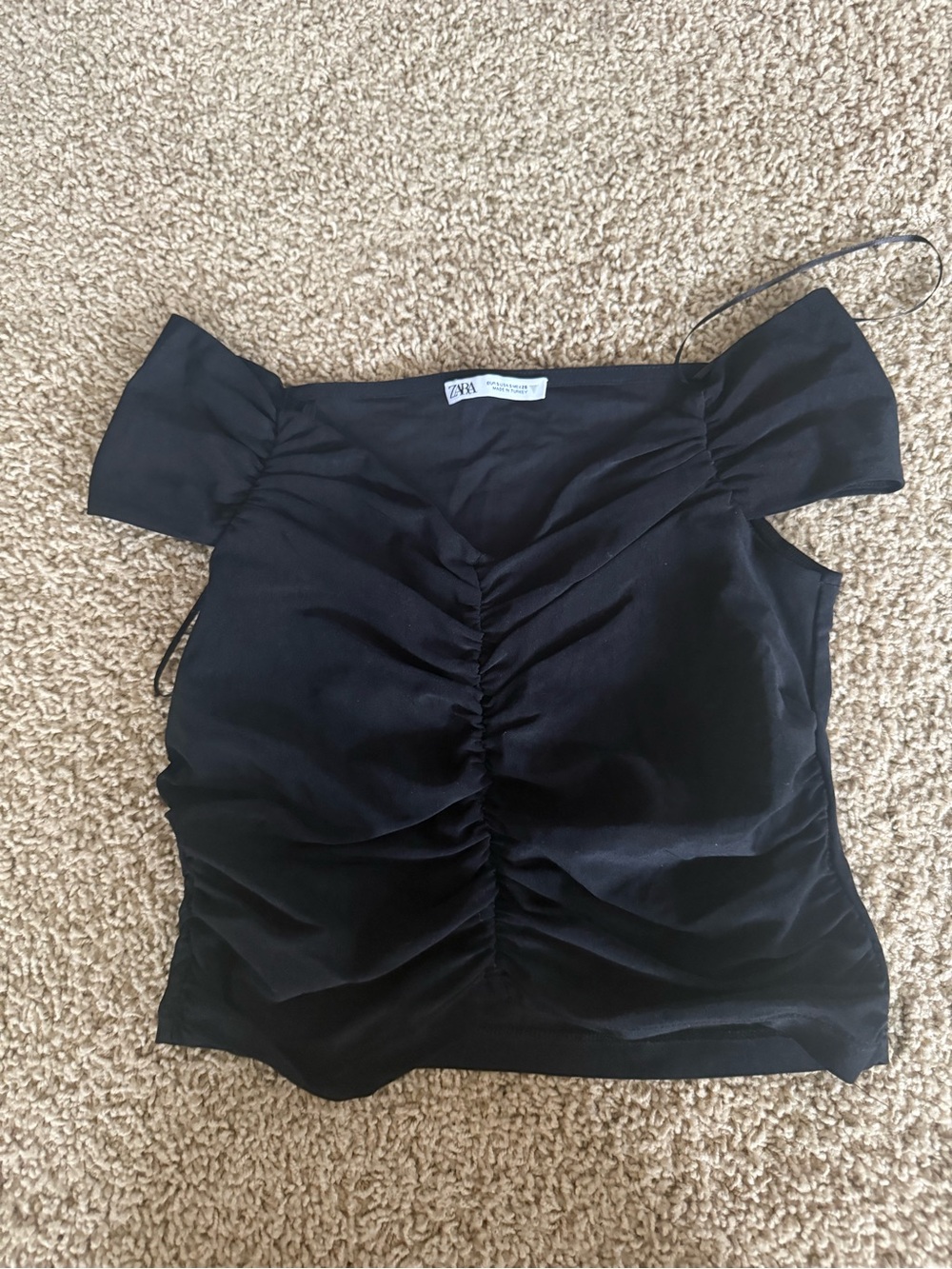 Zara Black Ruched Off-Shoulder Crop Top